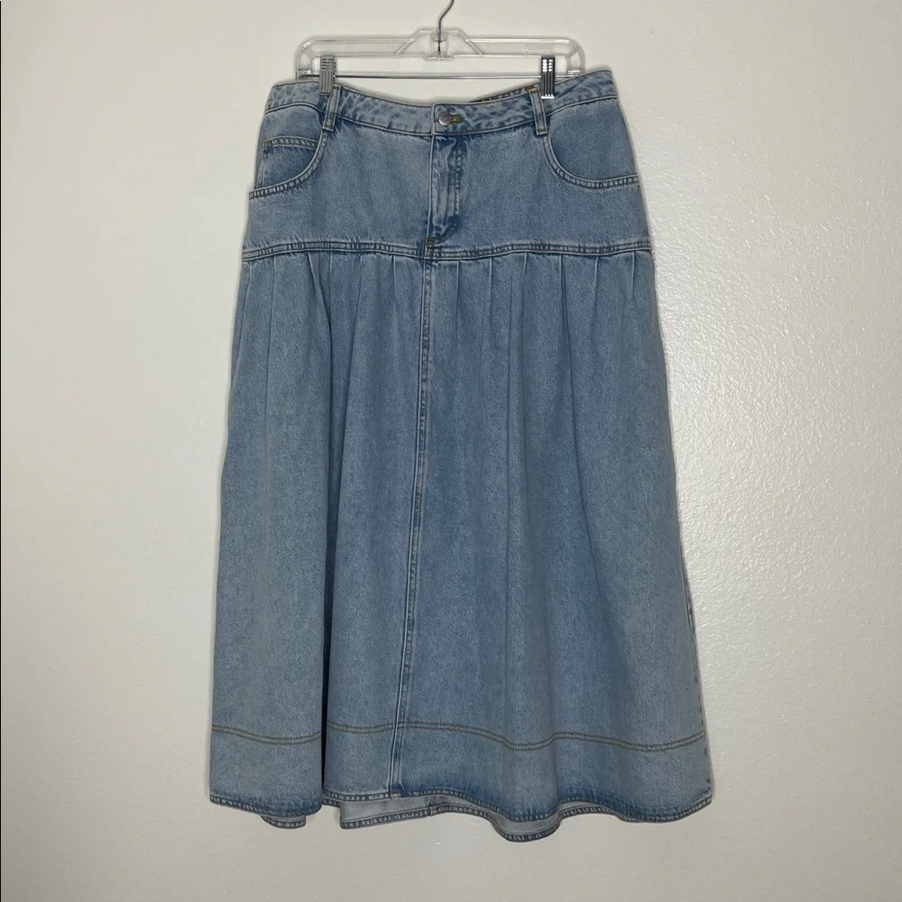 Anthropologie Pilcro pleated basque waist denim midi skirt size 14